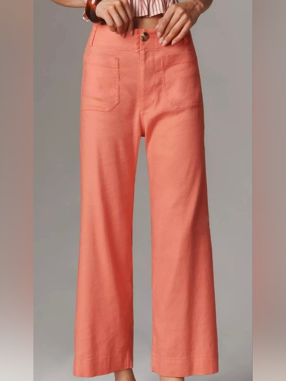 ANTHROPOLOGIE Maeve Colette Linen Stretch High-Rise Wide-Leg Pants-PEACH
